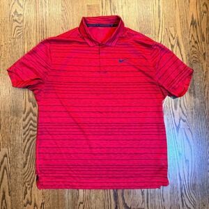 Nike Tiger Woods Collection Dri-FIT Golf Polo Shirt Large Red Striped Mens